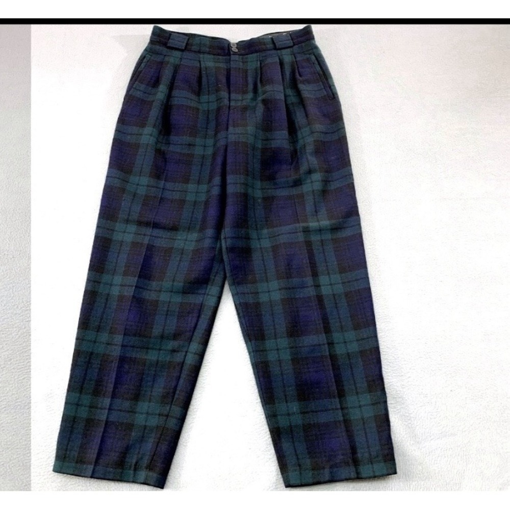 VTG 90s Giorgio Sant'Angelo Pants Sz 12 Blackwatch Tartan Plaid 100% Wool Preppy